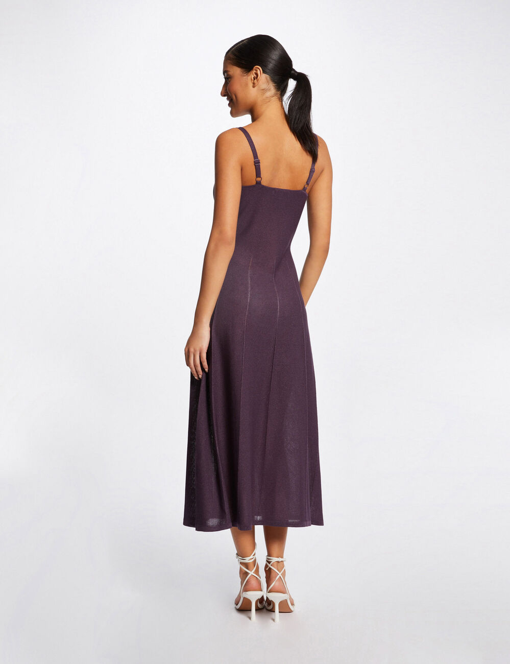 Robe pull midi &eacute;vas&eacute;e &agrave; bretelles fines prune femme