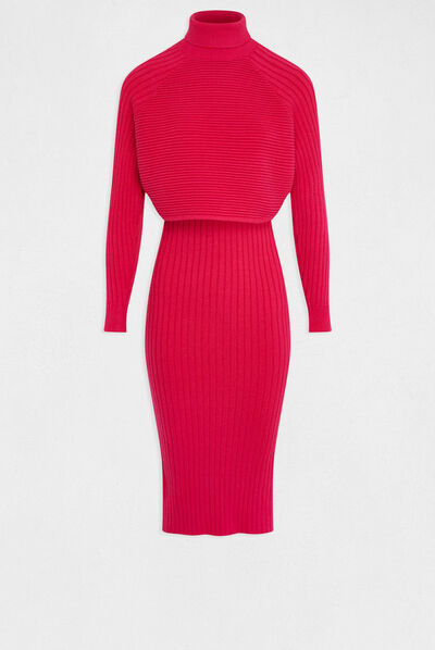 Robe pull midi ajustée effet 2-en-1 rose moyen femme