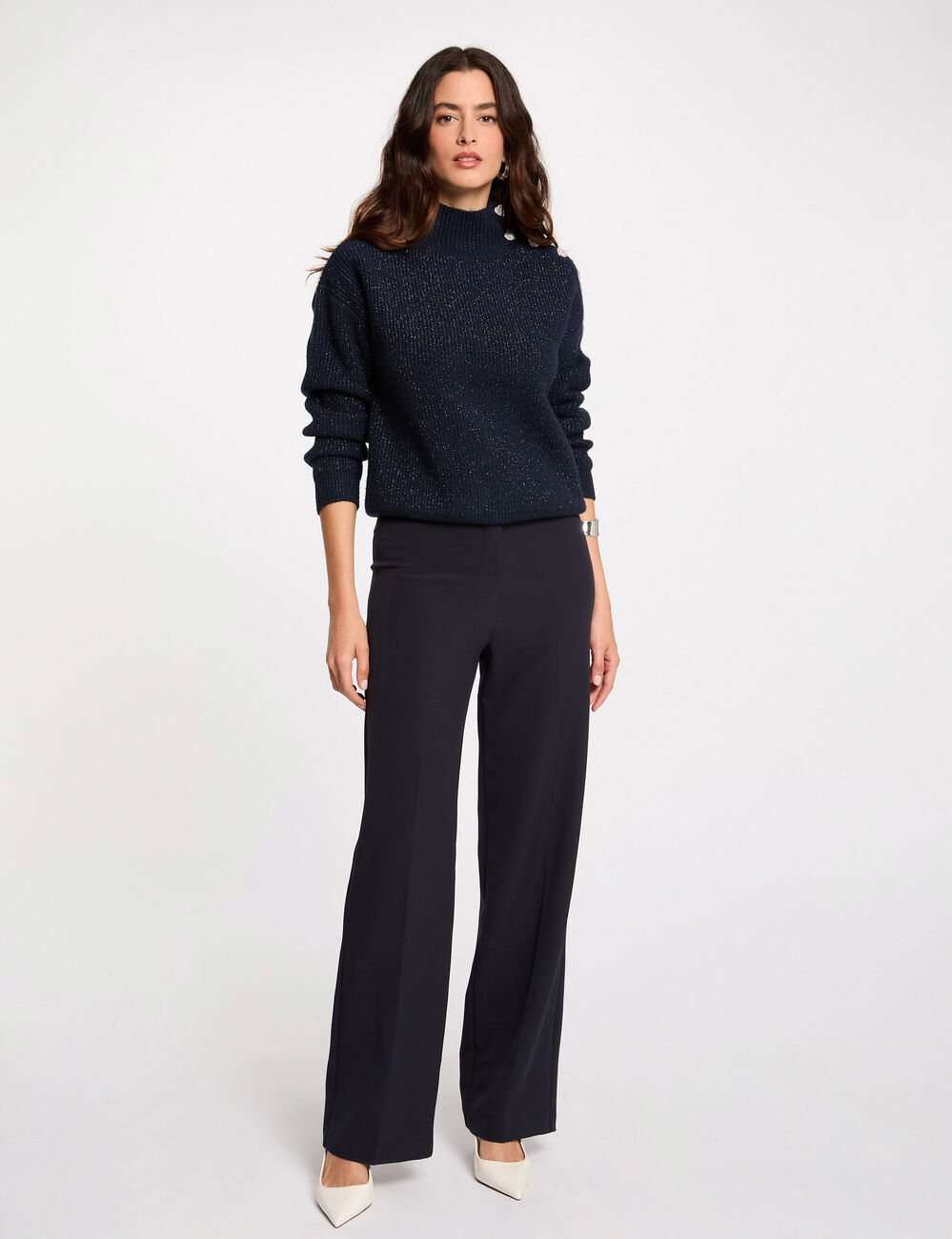 Pantalon droit à pinces bleu marine femme