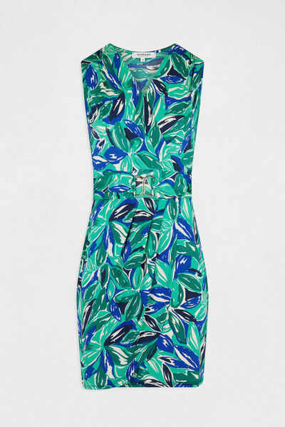 Robe ajustée à ornement imprimé végétal vert femme