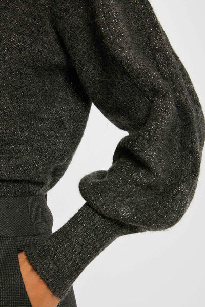Pull manches longues avec col montant gris anthracite femme