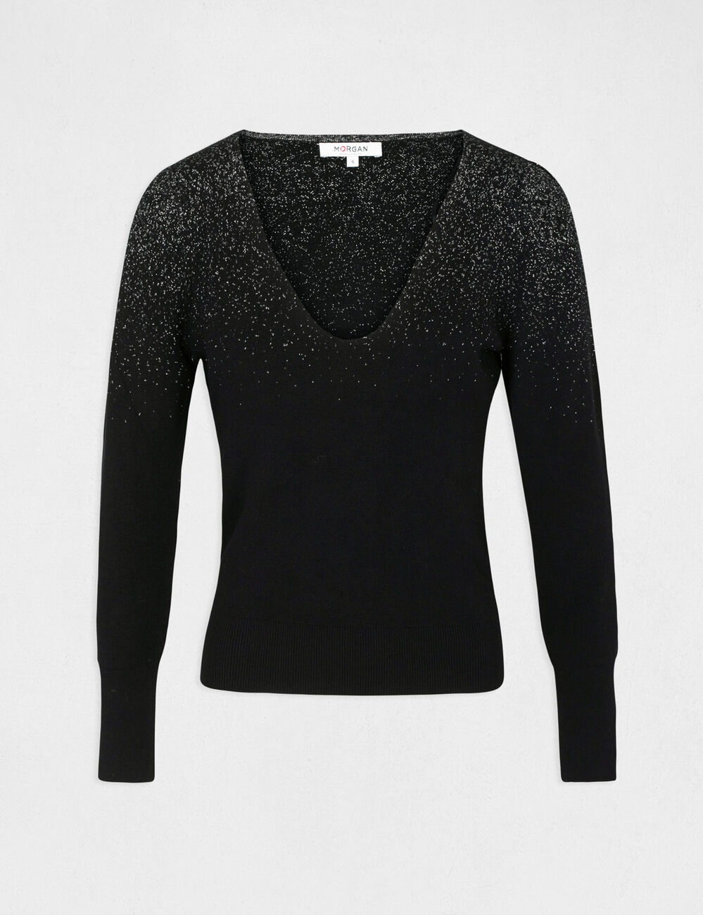 Pull manches longues avec paillettes noir femme