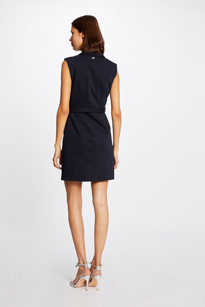 Robe droite sans manches boutonnée marine femme