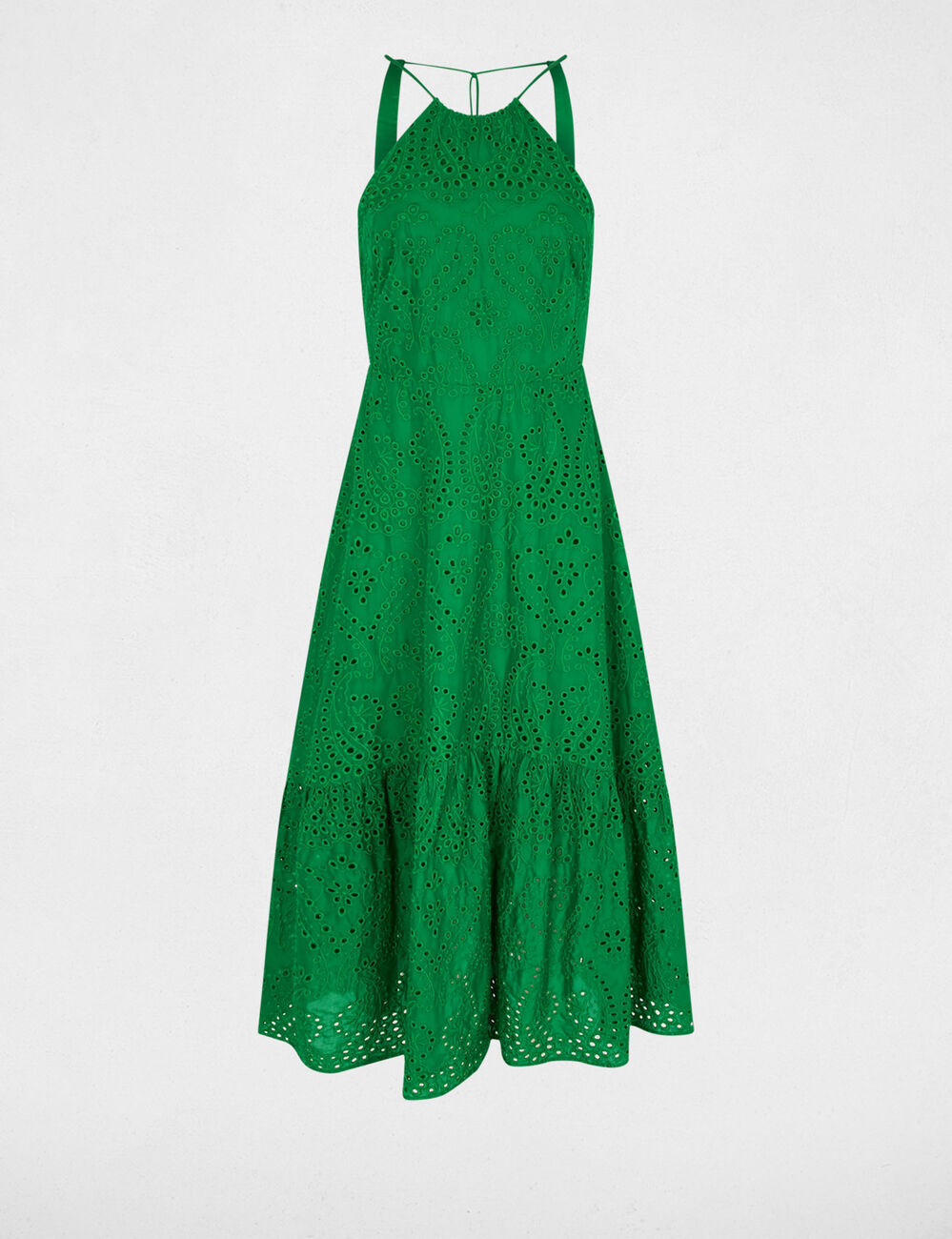 Robe longue broderie anglaise vert prairie femme