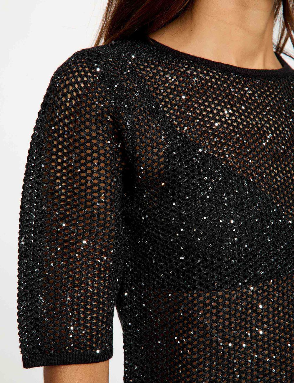T-shirt maille filet noir femme