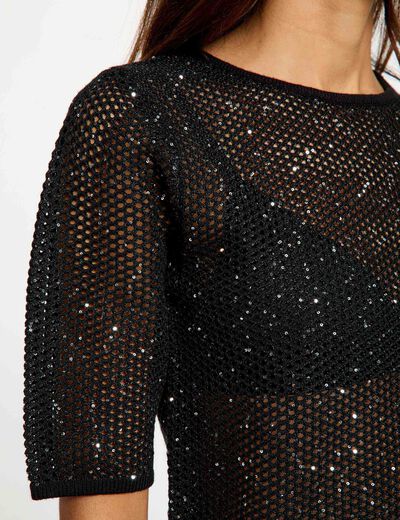T-shirt maille filet noir femme