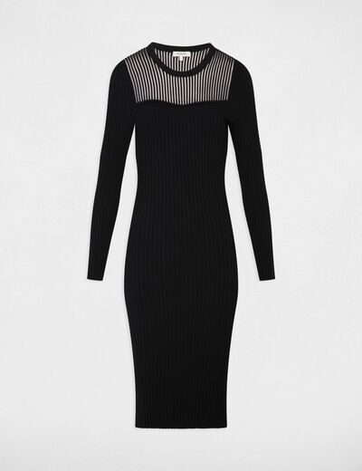 Robe tricot longue ajust&eacute;e noir femme