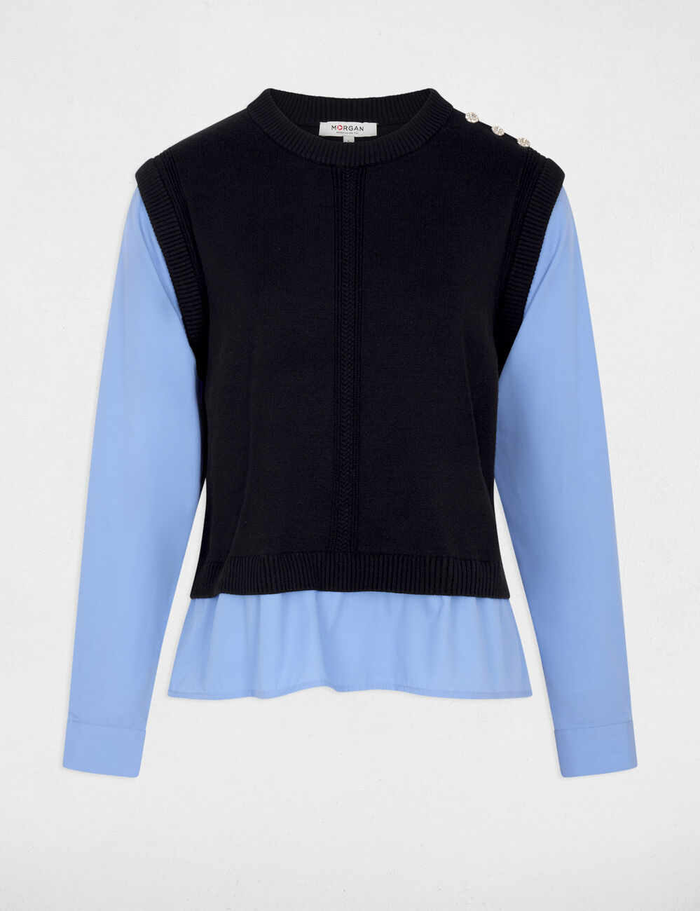 Pull ajust&eacute; col &agrave; revers bleu marine femme