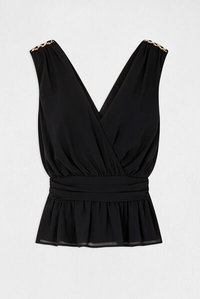 Blouse sans manches détails chaînes marine femme
