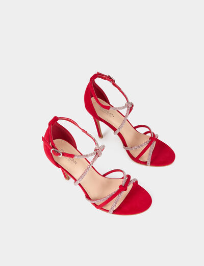 Sandales à talons avec brides strass rouge femme