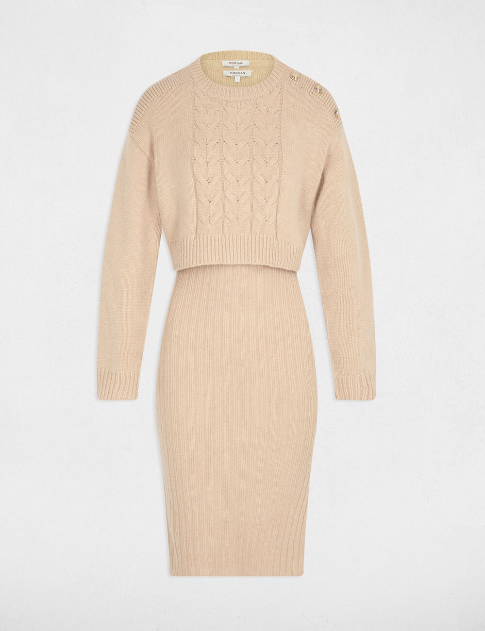 Robe tricot ajust&eacute;e 2-en-1 beige femme