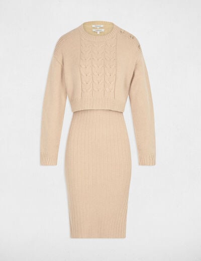 Robe tricot ajust&eacute;e 2-en-1 beige femme