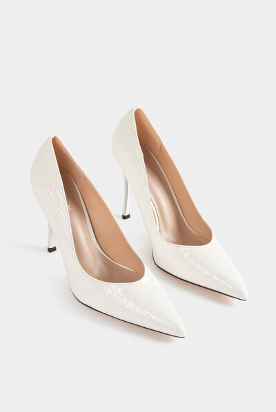 Escarpins à talons aspect croco blanc femme