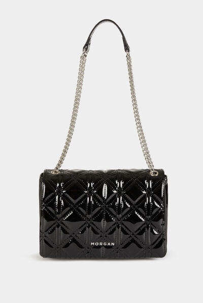 Sac pochette matelassé vernis noir femme