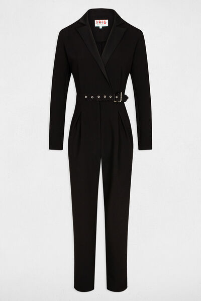 Combinaison droite ceinturée noir femme