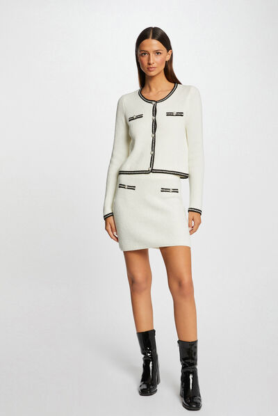 Jupe en tricot courte droite ivoire femme