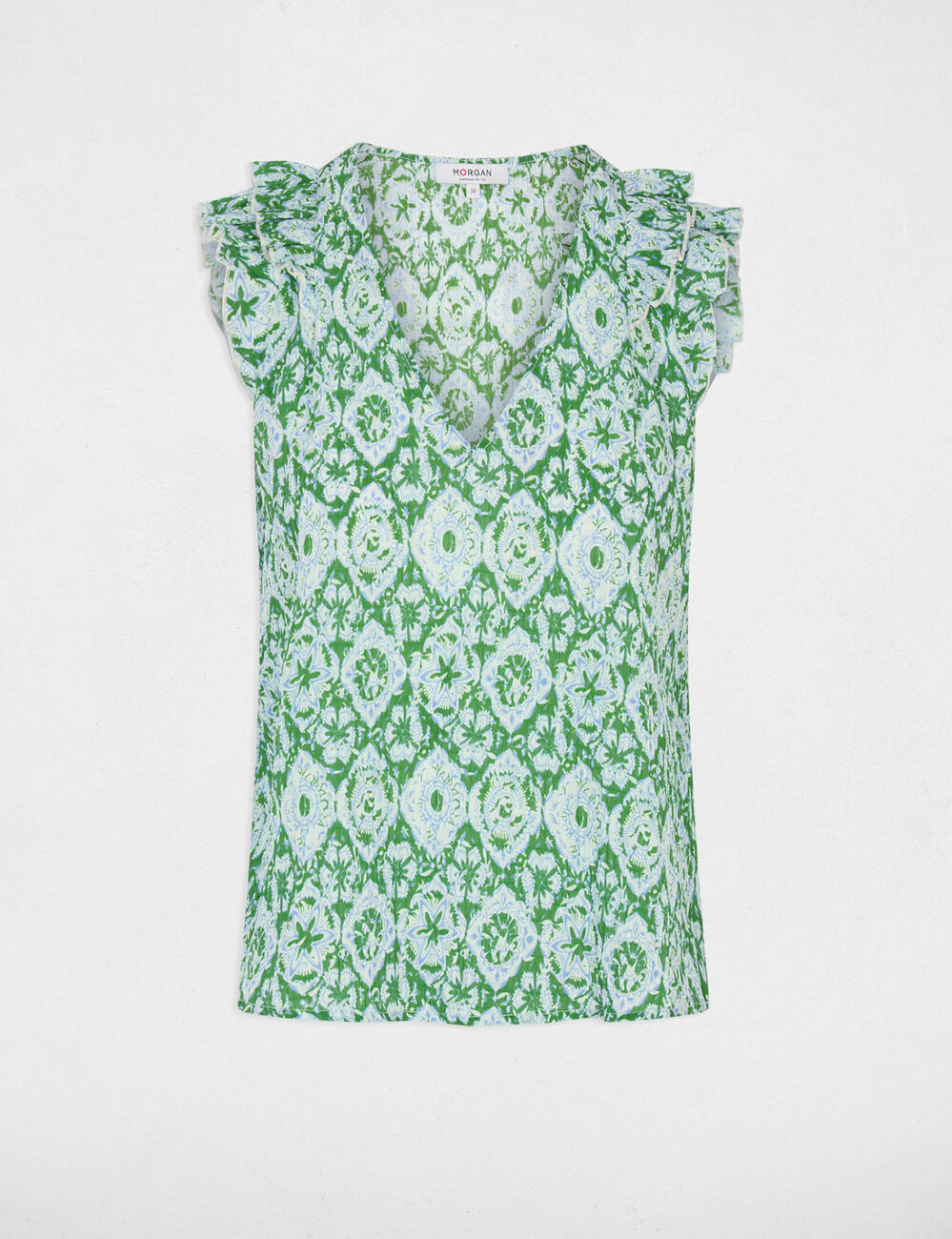 Top col v sans manches multicolore femme