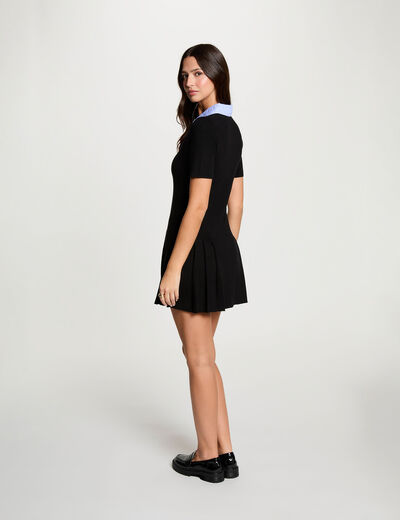 Robe tricot col chemise noir femme