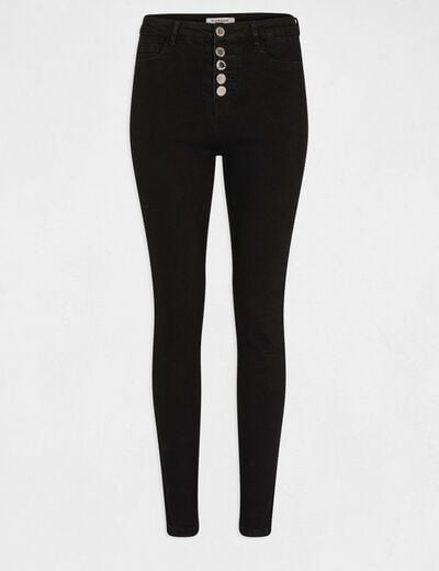 Jeans skinny taille standard boutonn&eacute; noir femme
