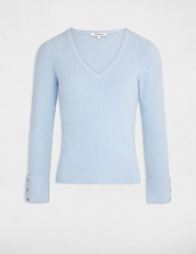 pull manches longues avec col en v bleu femme Pull manches longues avec col en V bleu femme