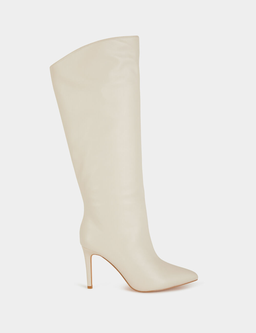 Bottes hautes &agrave; talons aiguilles en cuir ivoire femme