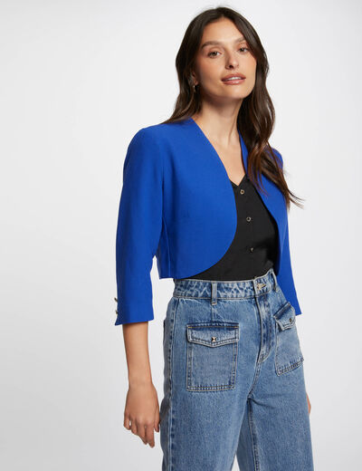 Veste droite manches 3/4 bleu electrique femme