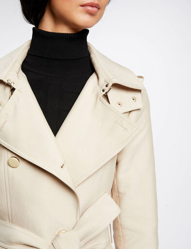 trench cintre ceinture a capuche sable femme Trench cintré ceinturé à capuche sable femme