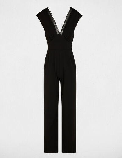 Combinaison dentelle col v noir femme