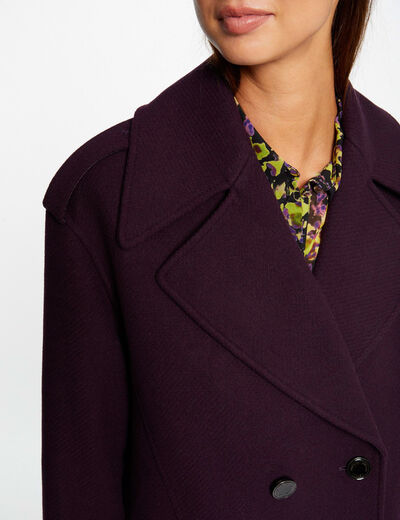 Manteau long droit double boutonnage violet fonce femme