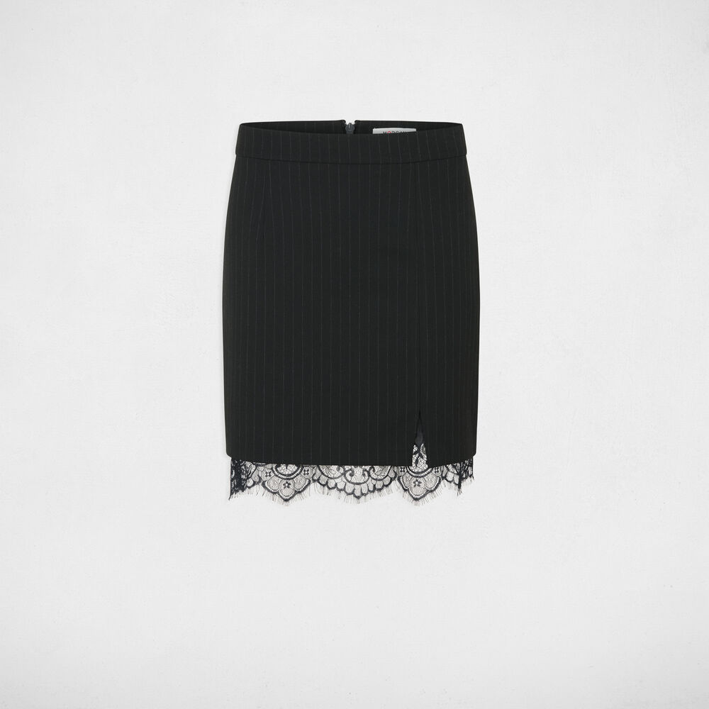 Jupe dentelle ray&eacute;e noir femme
