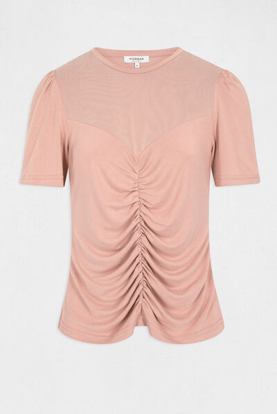T-shirt manches courtes avec fronces vieux rose femme