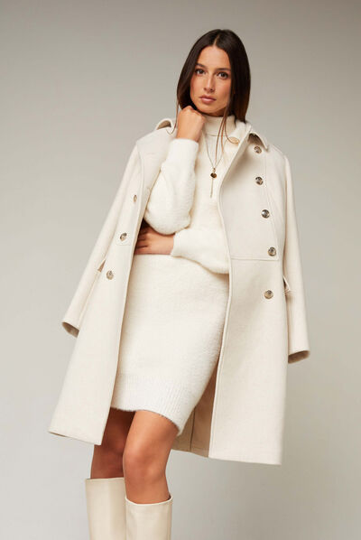 Manteau droit boutonné beige femme