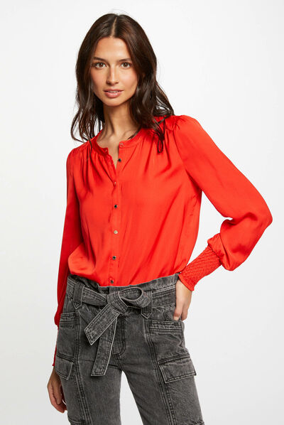 Chemise manches longues à col rond orange femme