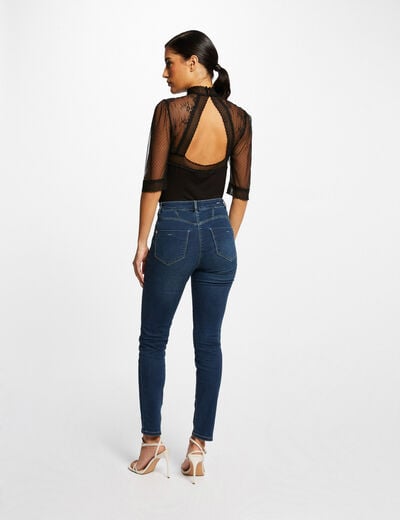 Body manches 3/4 &agrave; dentelle noir femme