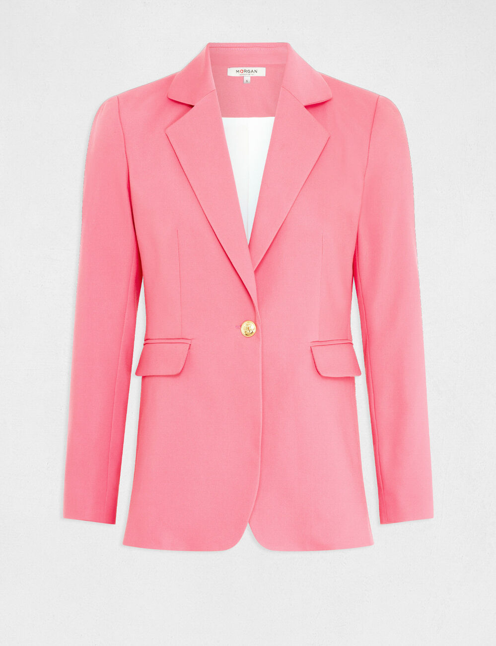 Veste tailleur cintr&eacute;e boutonn&eacute;e rose femme