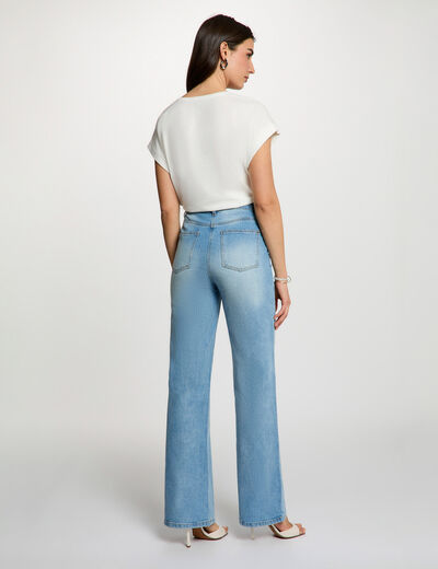 T-shirt brod&eacute; col rond blanc femme