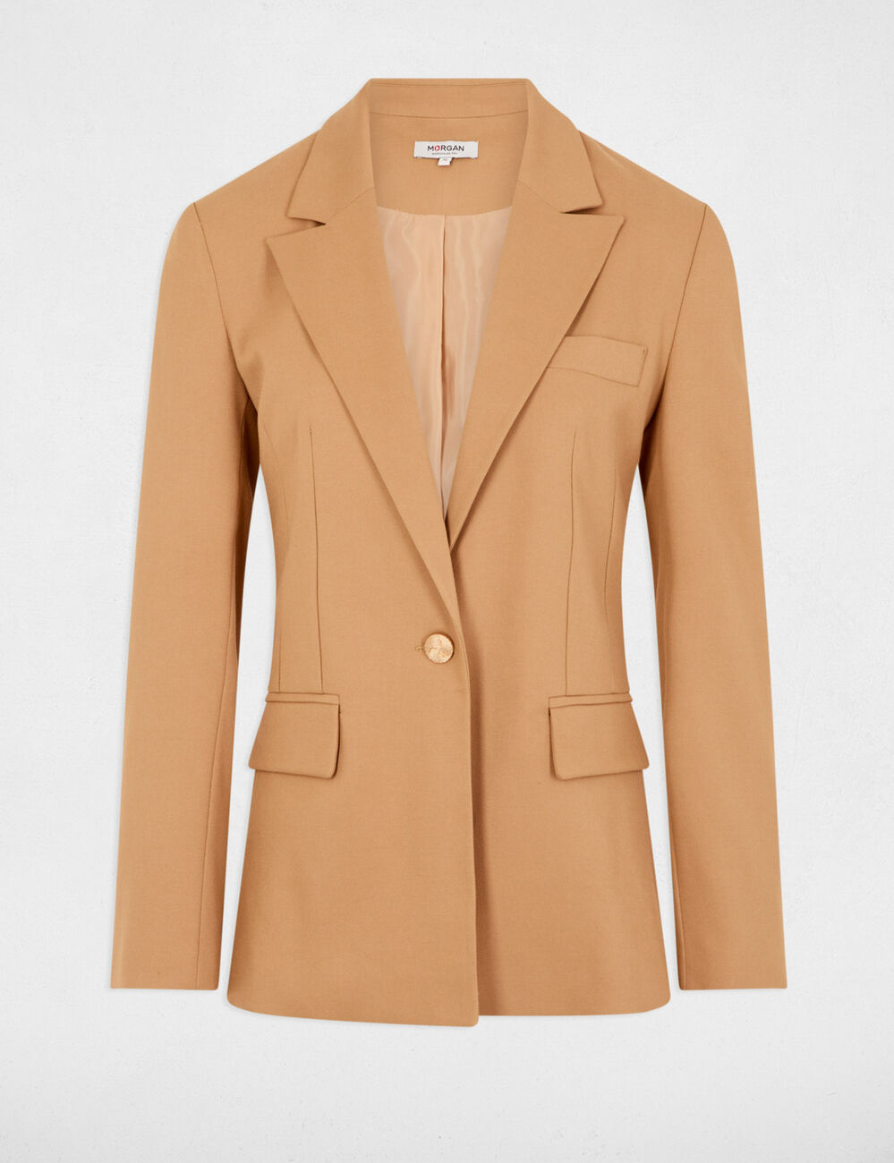 Blazer court boutonné camel femme
