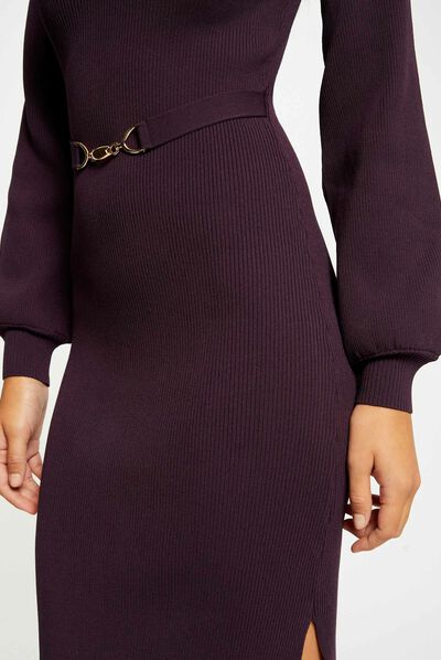 Robe pull longue ajustée à ornement prune femme
