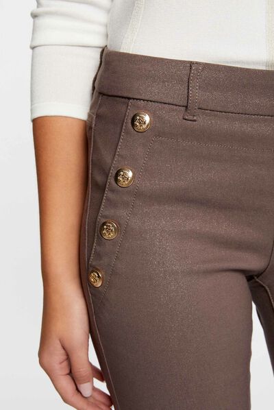 Pantalon skinny enduit à ponts taupe femme