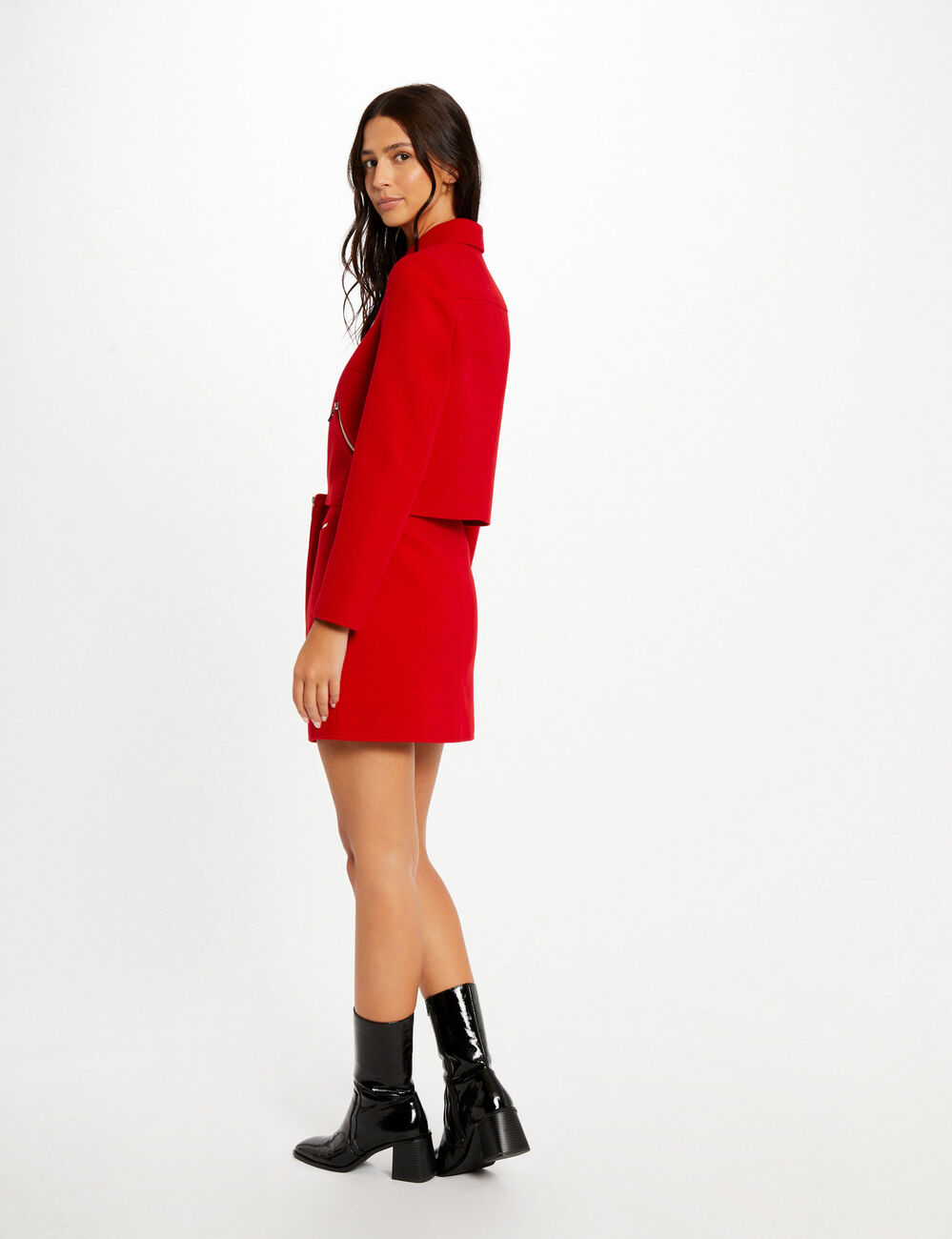 Jupe droite zipp&eacute;e rouge femme