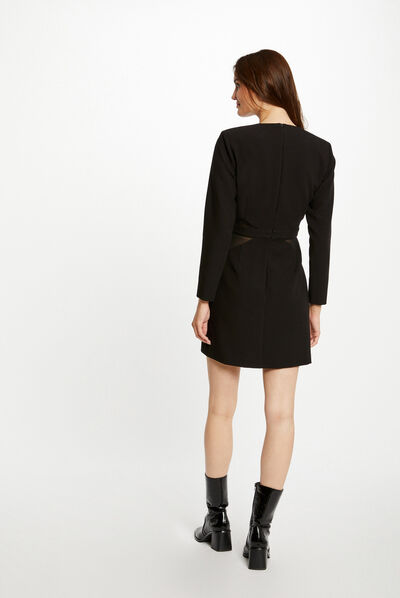 Robe ajustée détails semi-transparents noir femme