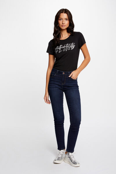 T-shirt manches courtes à inscription noir femme
