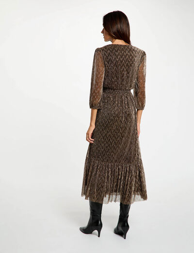 Robe longue pliss&eacute;e couleur bronze femme