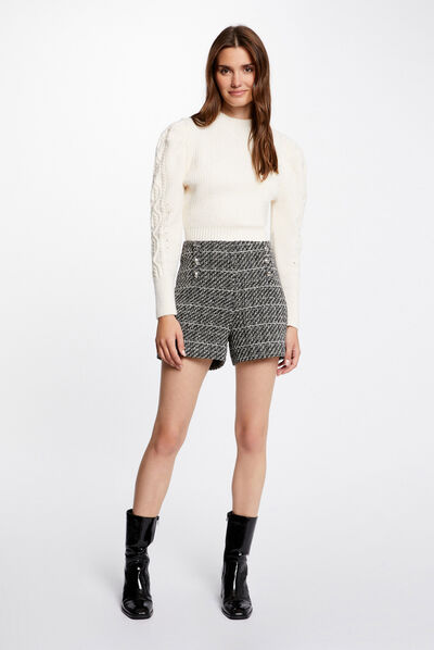 Pull manches longues à col montant ivoire femme
