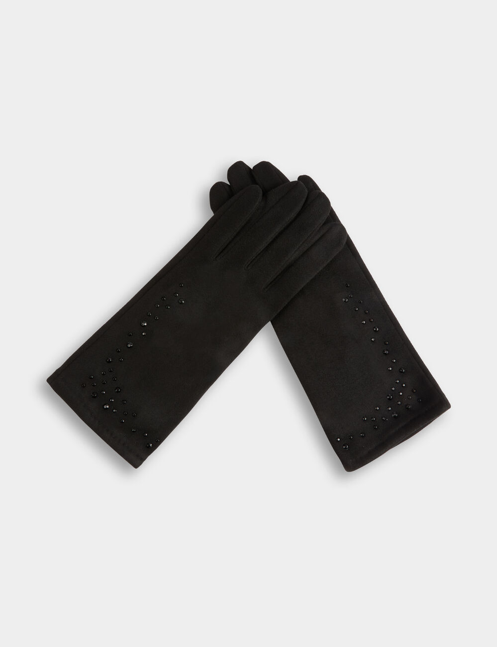 Gants su&eacute;dine strass noir femme