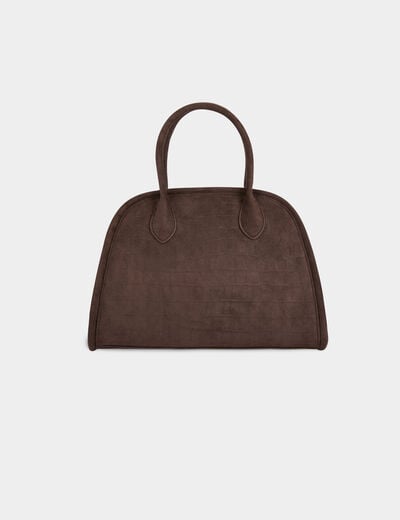 Sac su&eacute;dine aspect croco marron fonc&eacute; femme