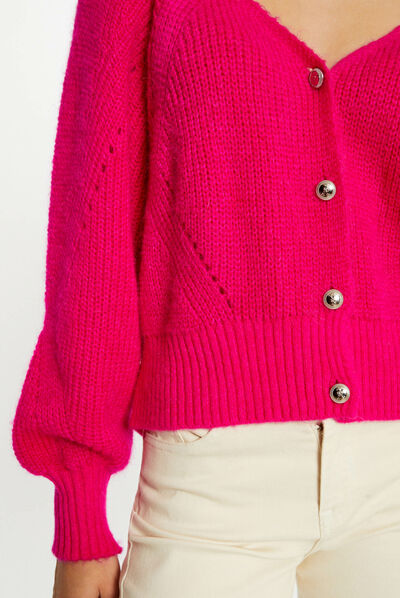 Gilet manches longues boutonné rose moyen femme