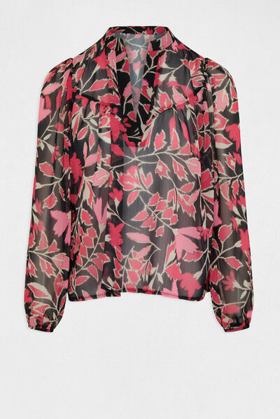 Blouse manches longues imprimé végétal multico femme