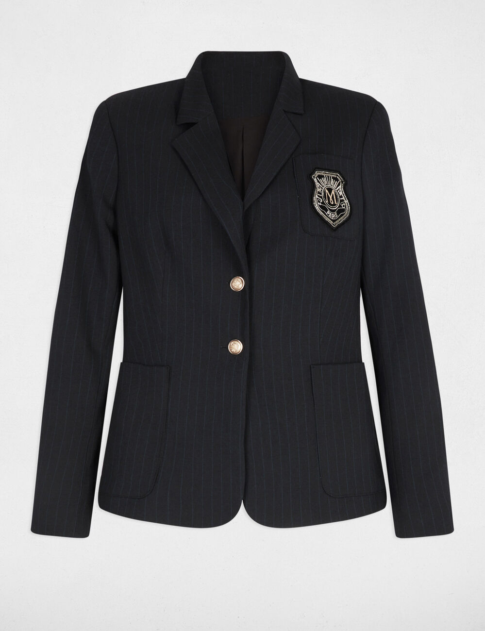 Blazer droit &agrave; rayures bleu marine femme