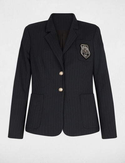 Blazer droit &agrave; rayures bleu marine femme